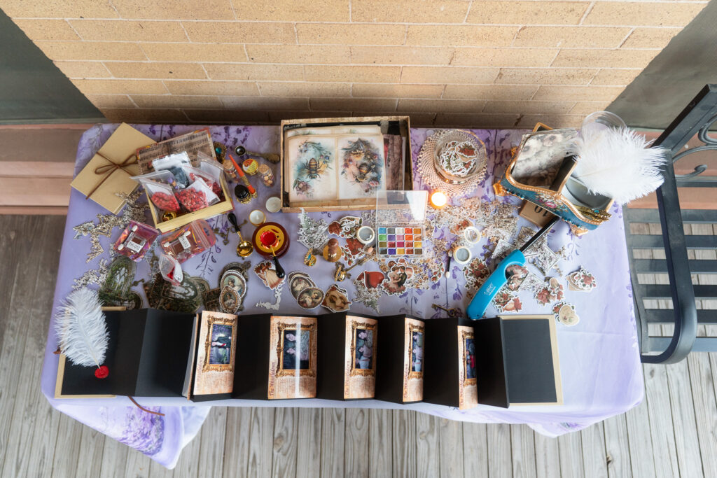 Elegant wax seal station at an event, adding a personalized touch to invitations or favors.